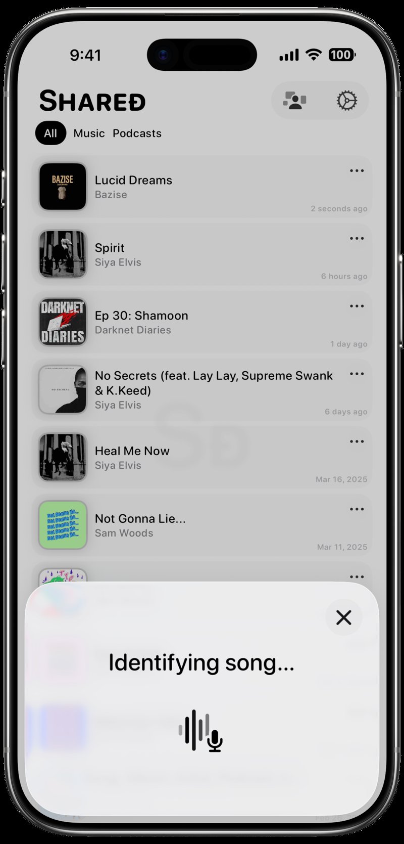 Shared iPhone Air Cloud White Song ID Identifying Grey Light press image.