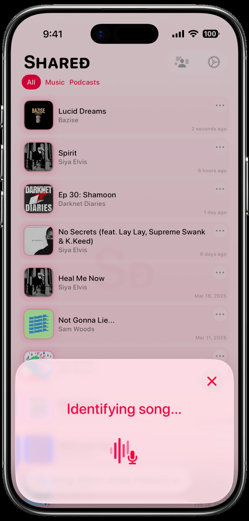 Shared iPhone Air Cloud White Song ID Identifying Pink Light press image.