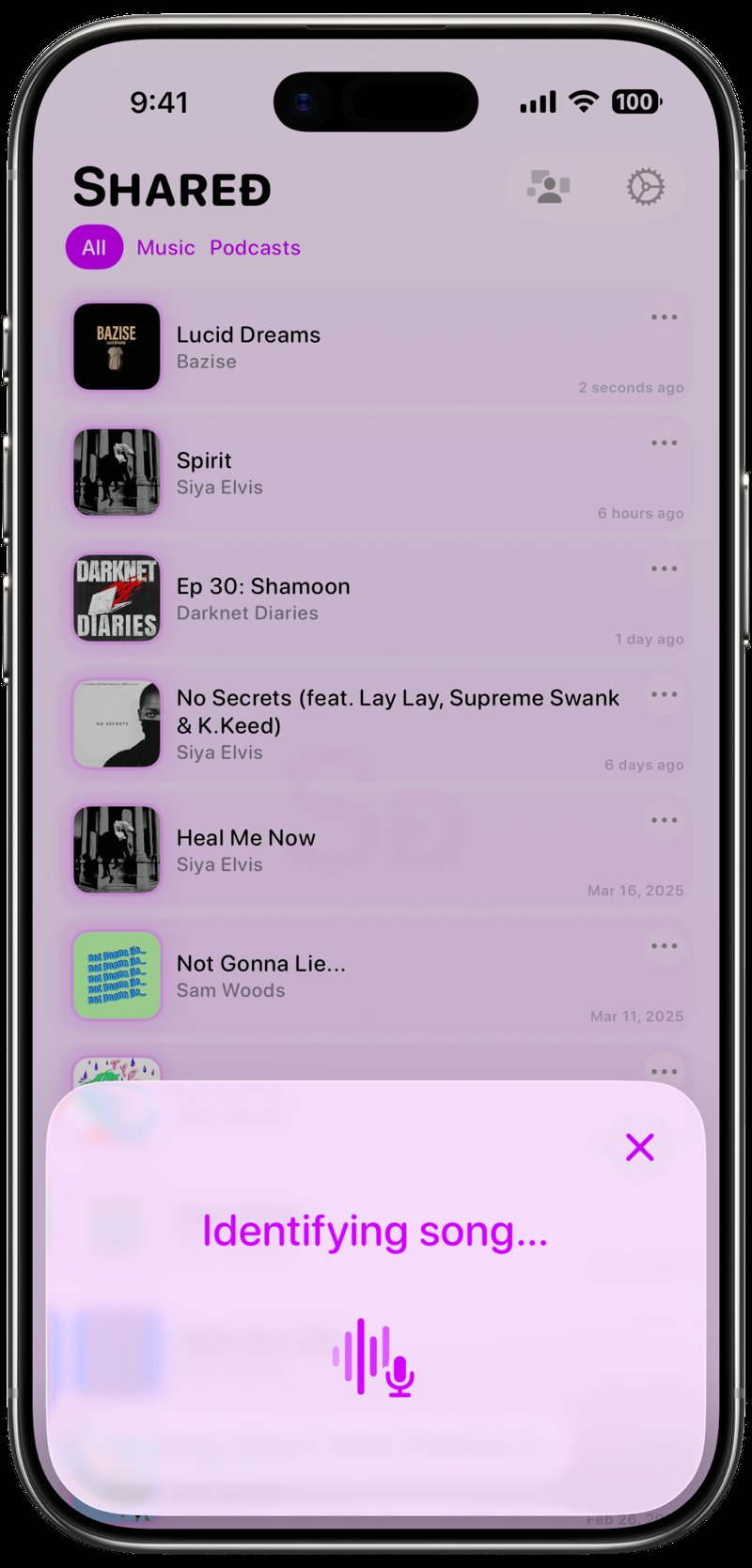 Shared iPhone Air Cloud White Song ID Identifying Purple Light press image.
