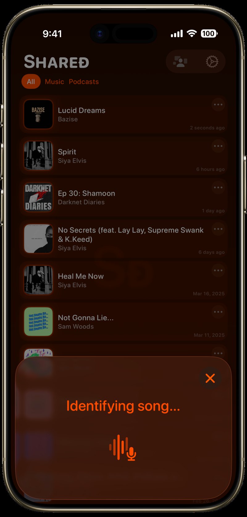 Shared iPhone Air Light Gold Song ID Identifying Orange Dark press image.