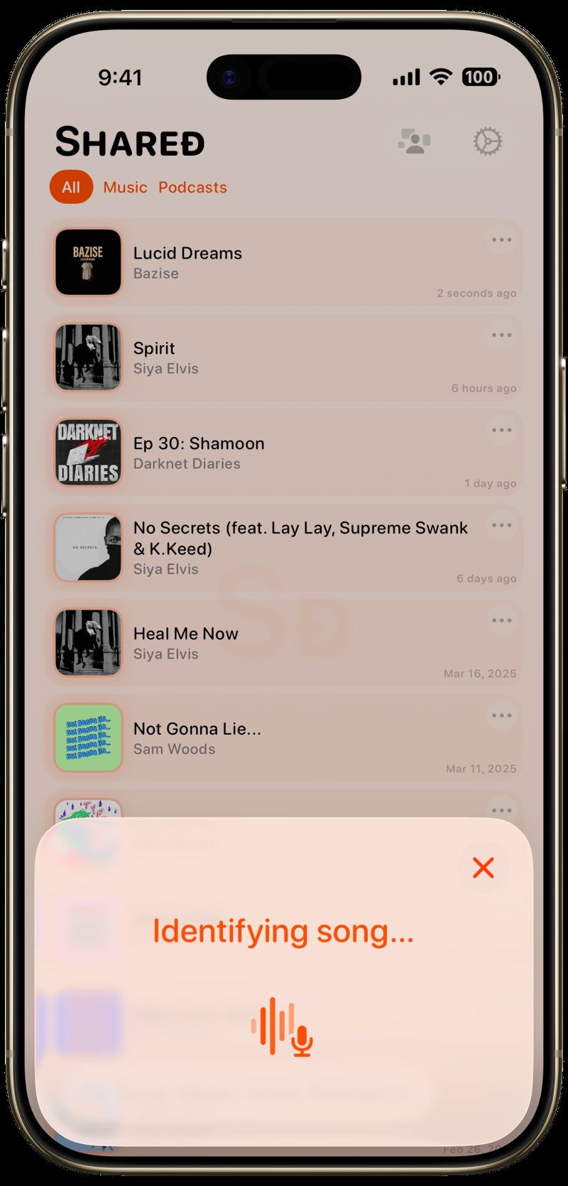 Shared iPhone Air Light Gold Song ID Identifying Orange Light press image.