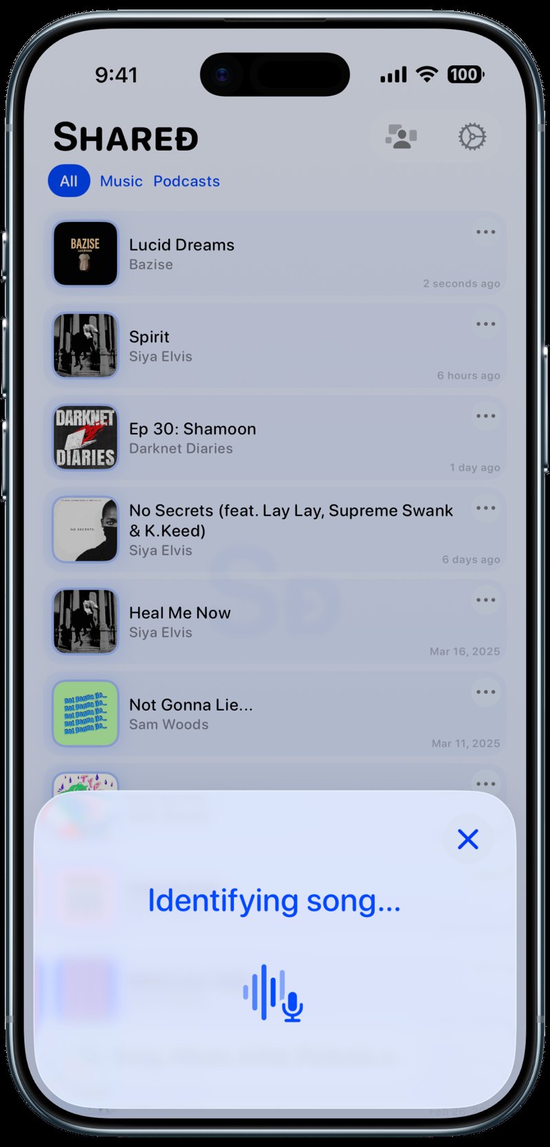 Shared iPhone Air Sky Blue Song ID Identifying Blue Light press image.