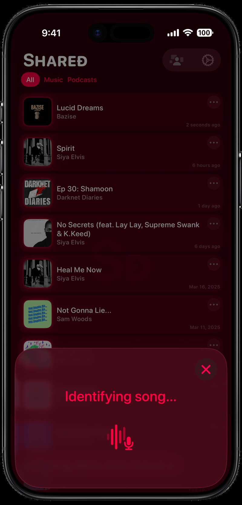 Shared iPhone Air Space Black Song ID Identifying Pink Dark press image.