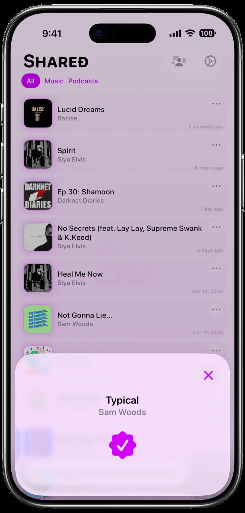 Shared iPhone Air Cloud White Song ID Match Purple Light press image.