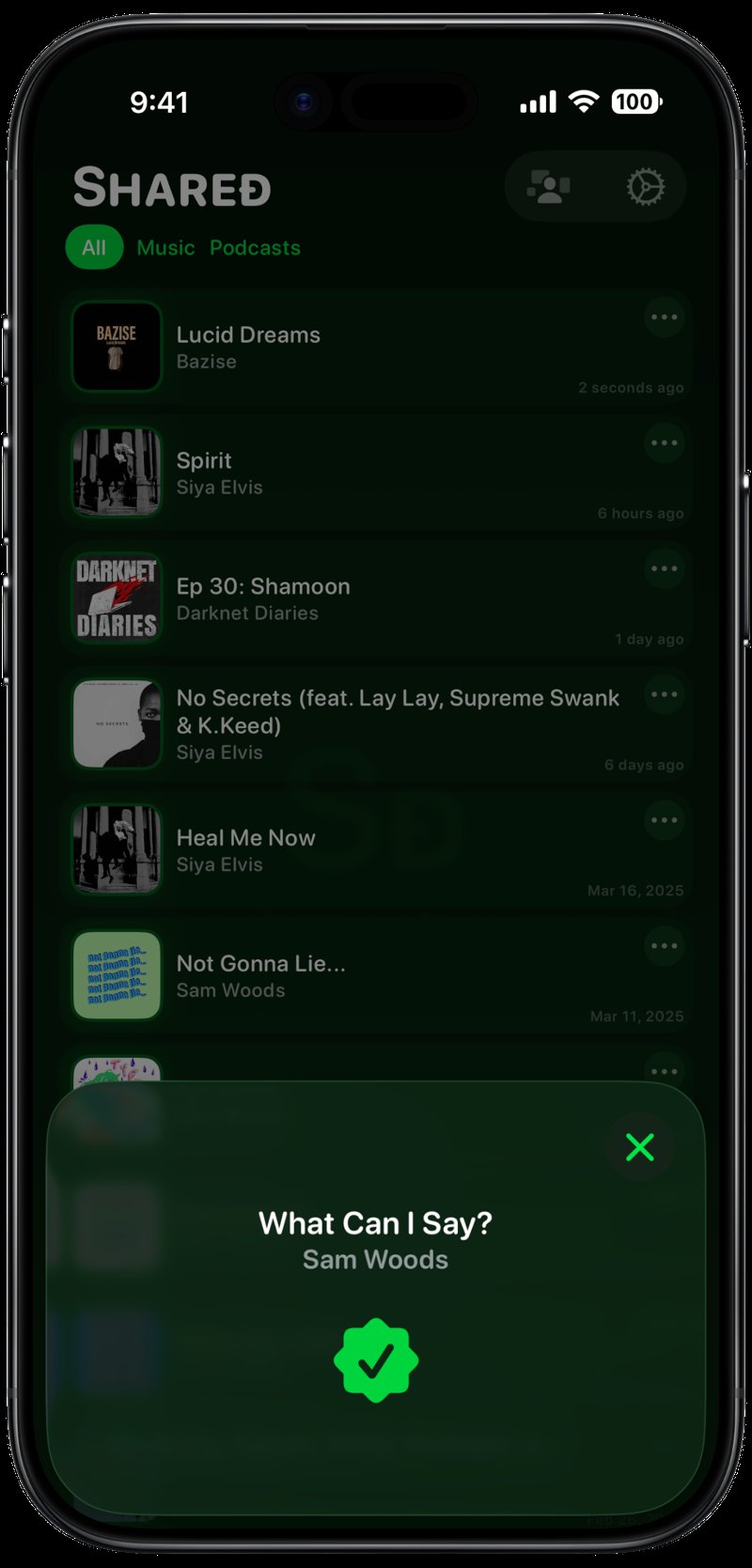 Shared iPhone Air Space Black Song ID Match Green Dark press image.