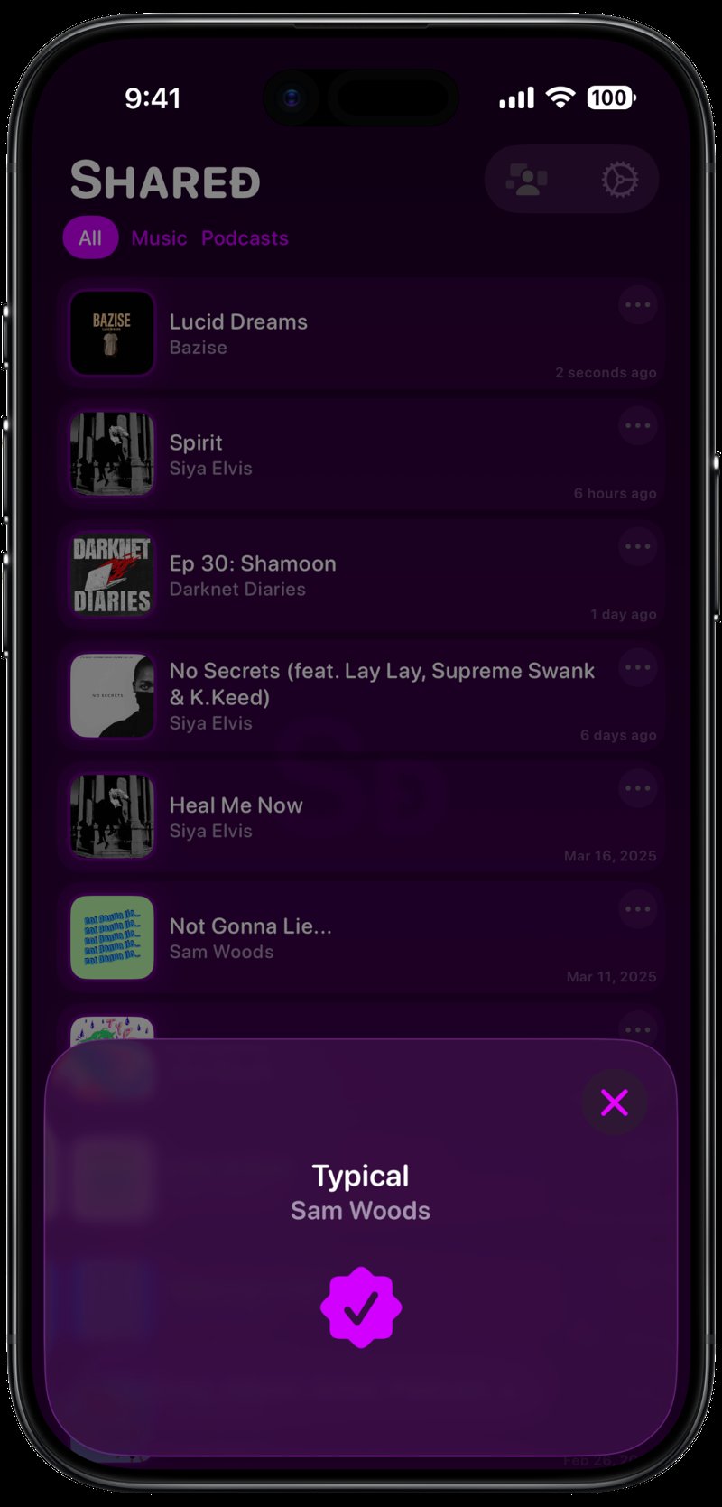Shared iPhone Air Space Black Song ID Match Purple Dark press image.