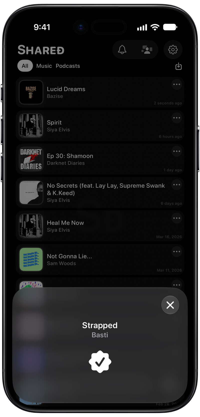Shared on iPhone Air showing Successful Match in the Grey tint, dark appearance.