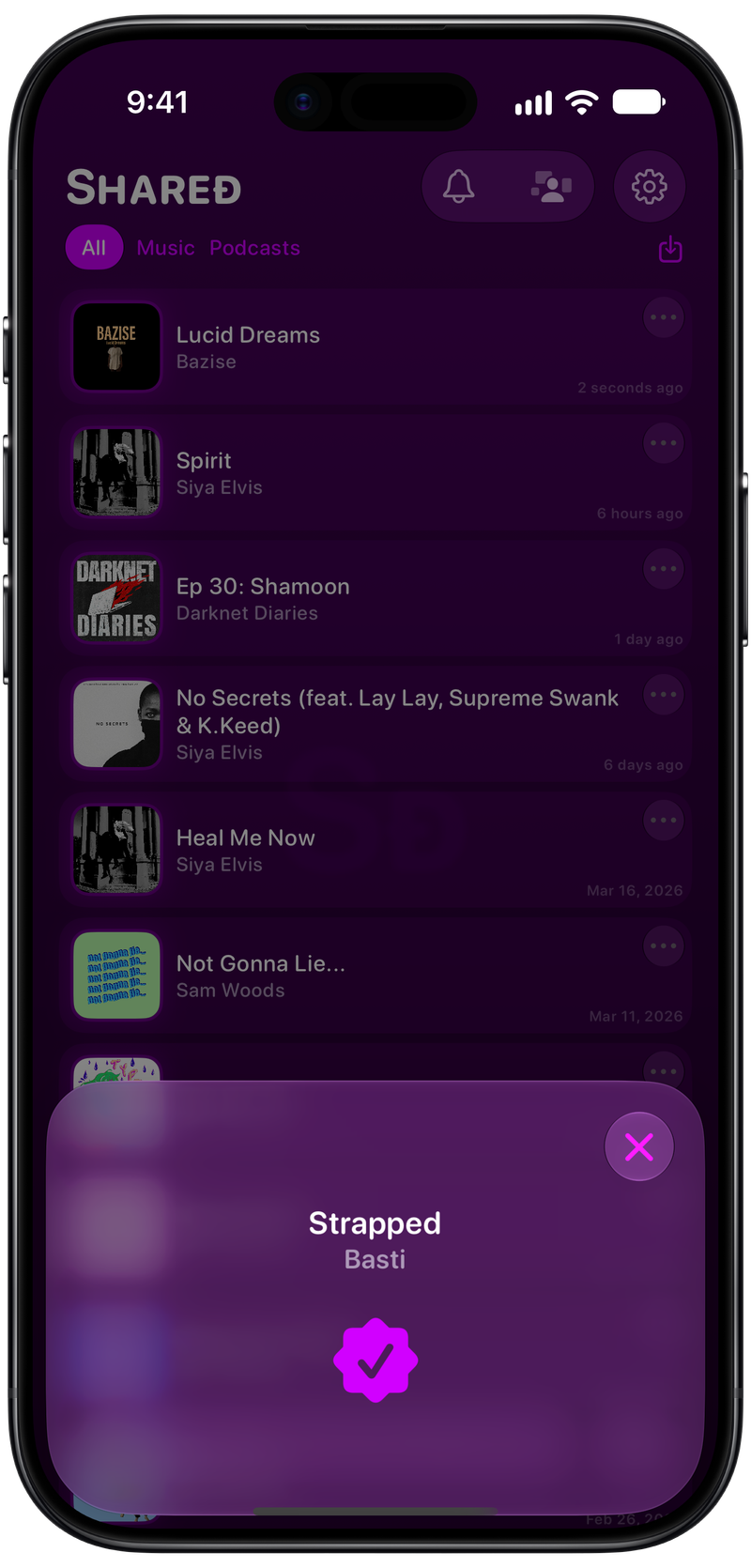 Shared on iPhone Air showing Successful Match in the Purple tint, dark appearance.