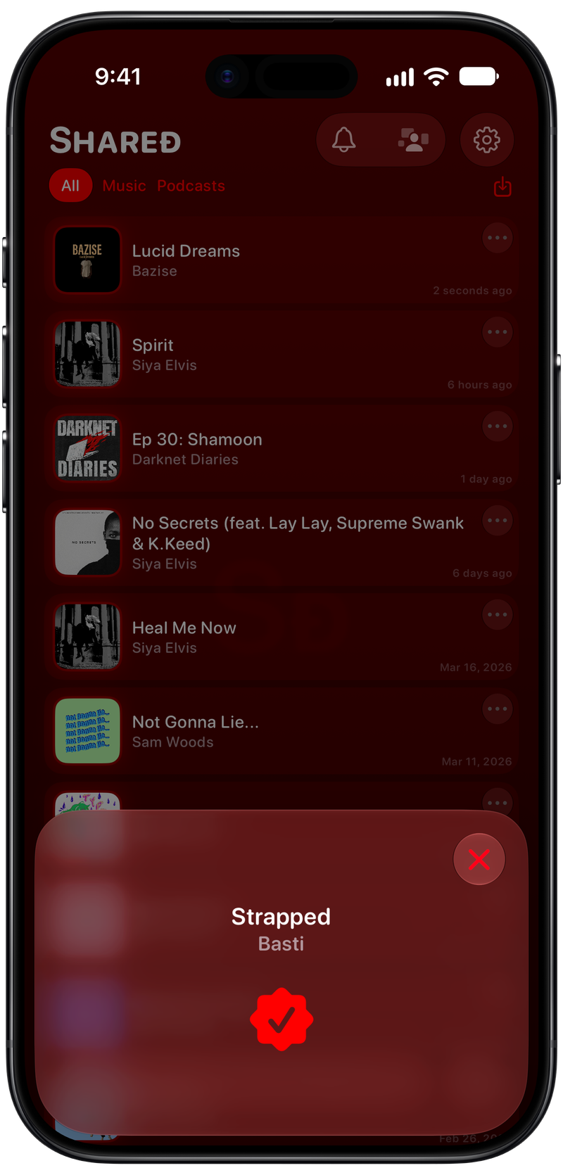 Shared on iPhone Air showing Successful Match in the Red tint, dark appearance.
