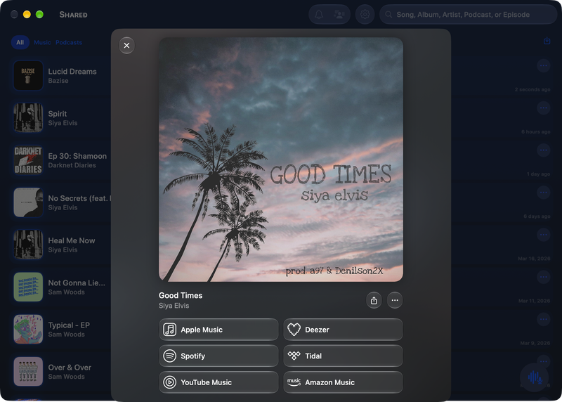 The Shared window on Mac showing Media View for Good Times, dark appearance.