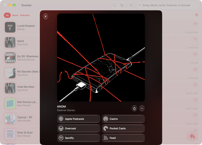 The Shared window on Mac showing Media View for ANOM, light appearance.