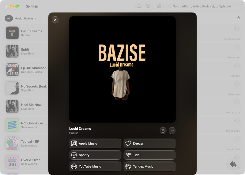 The Shared window on Mac showing Media View for Lucid Dreams, light appearance.