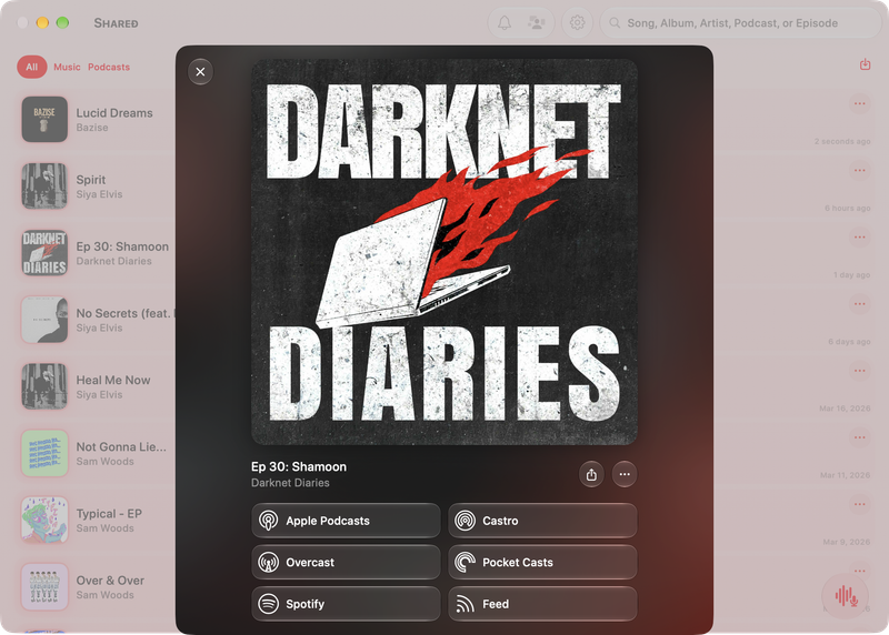 The Shared window on Mac showing Media View for Ep 30: Shamoon, light appearance.