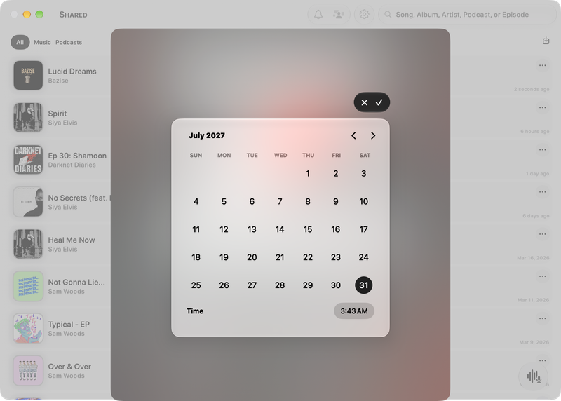 The Shared window on Mac showing Reminder Picker in the Grey tint, light appearance.