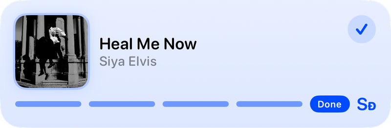 The Shared Live Activity on the Lock Screen showing Done in the Blue tint, light appearance.