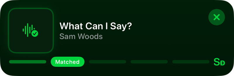 The Shared Live Activity on the Lock Screen showing Matched in the Green tint, dark appearance.