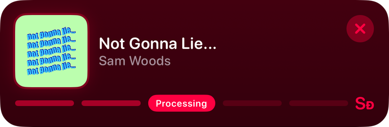 The Shared Live Activity on the Lock Screen showing Processing in the Pink tint, dark appearance.