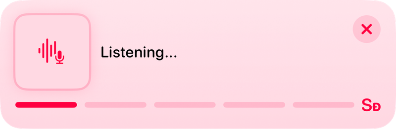 The Shared Live Activity on the Lock Screen showing Listening… in the Pink tint, light appearance.