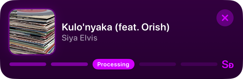 The Shared Live Activity on the Lock Screen showing Processing in the Purple tint, dark appearance.