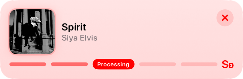 The Shared Live Activity on the Lock Screen showing Processing in the Red tint, light appearance.