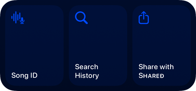 The Quick Actions widget from Shared at Medium size in the Blue tint, dark appearance.