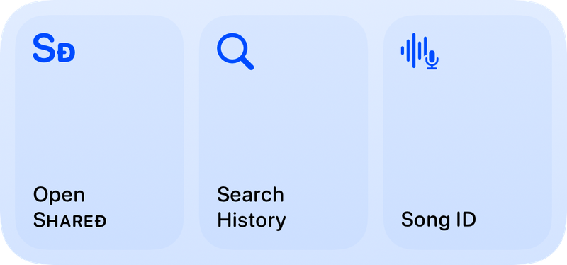 The Quick Actions widget from Shared at Medium size in the Blue tint, light appearance.