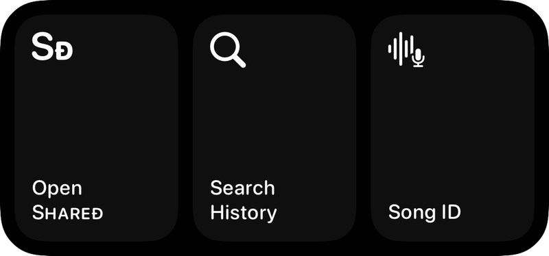 The Quick Actions widget from Shared at Medium size in the Grey tint, dark appearance.