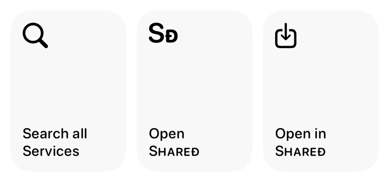 The Quick Actions widget from Shared at Medium size in the Grey tint, light appearance.