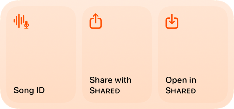 The Quick Actions widget from Shared at Medium size in the Orange tint, light appearance.