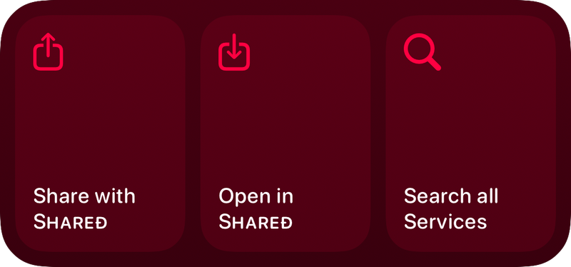 The Quick Actions widget from Shared at Medium size in the Pink tint, dark appearance.