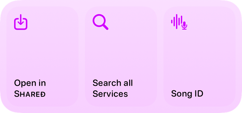 The Quick Actions widget from Shared at Medium size in the Purple tint, light appearance.