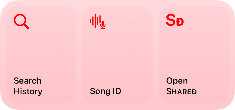 The Quick Actions widget from Shared at Medium size in the Red tint, light appearance.