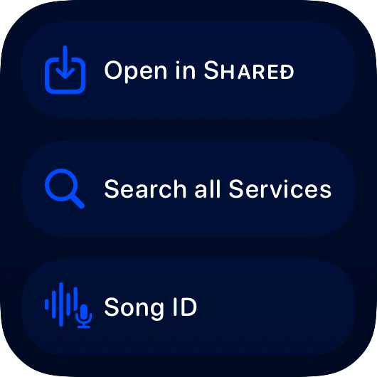 The Quick Actions widget from Shared at Small size in the Blue tint, dark appearance.