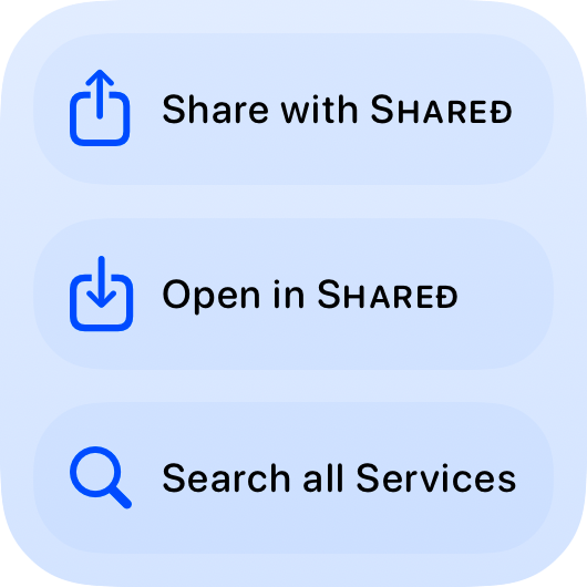 The Quick Actions widget from Shared at Small size in the Blue tint, light appearance.