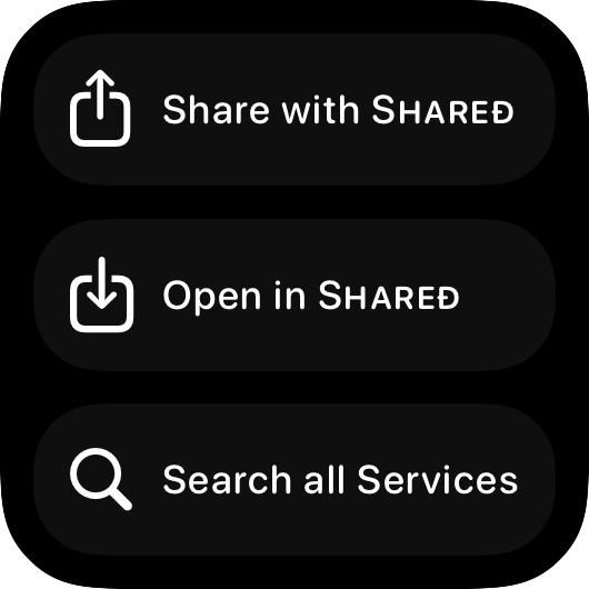 The Quick Actions widget from Shared at Small size in the Grey tint, dark appearance.