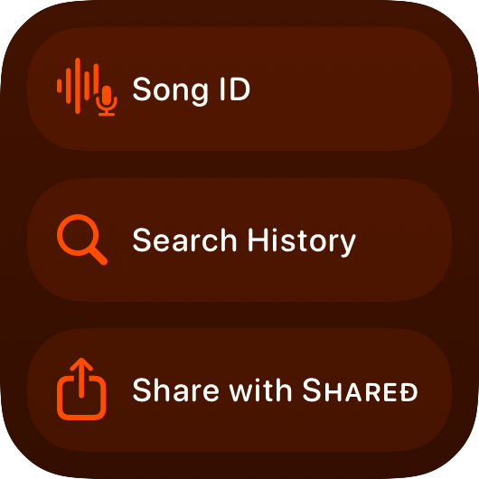 The Quick Actions widget from Shared at Small size in the Orange tint, dark appearance.