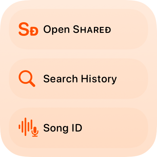 The Quick Actions widget from Shared at Small size in the Orange tint, light appearance.