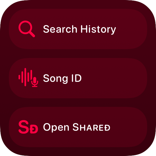 The Quick Actions widget from Shared at Small size in the Pink tint, dark appearance.