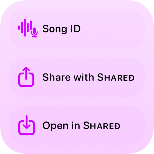 The Quick Actions widget from Shared at Small size in the Purple tint, light appearance.