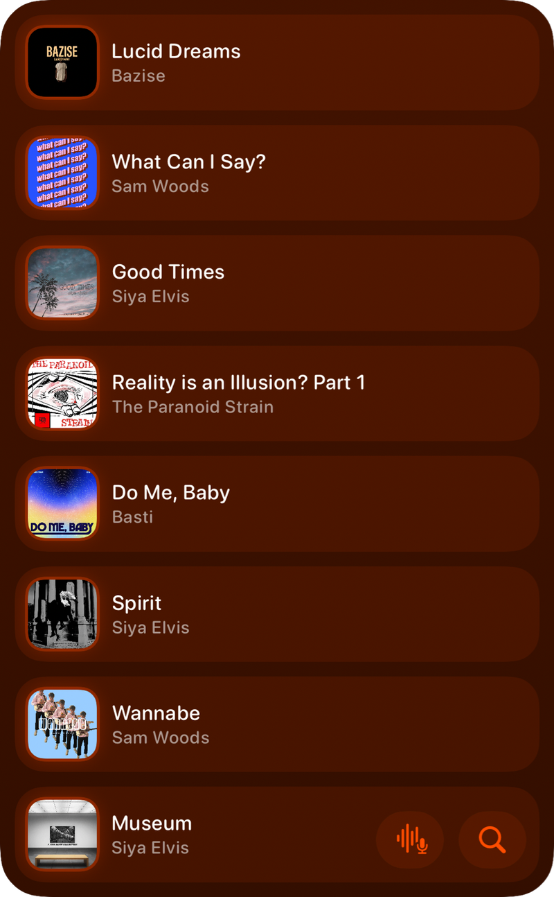 The Recent History widget from Shared at Extra Large Portrait size in the Orange tint, dark appearance.