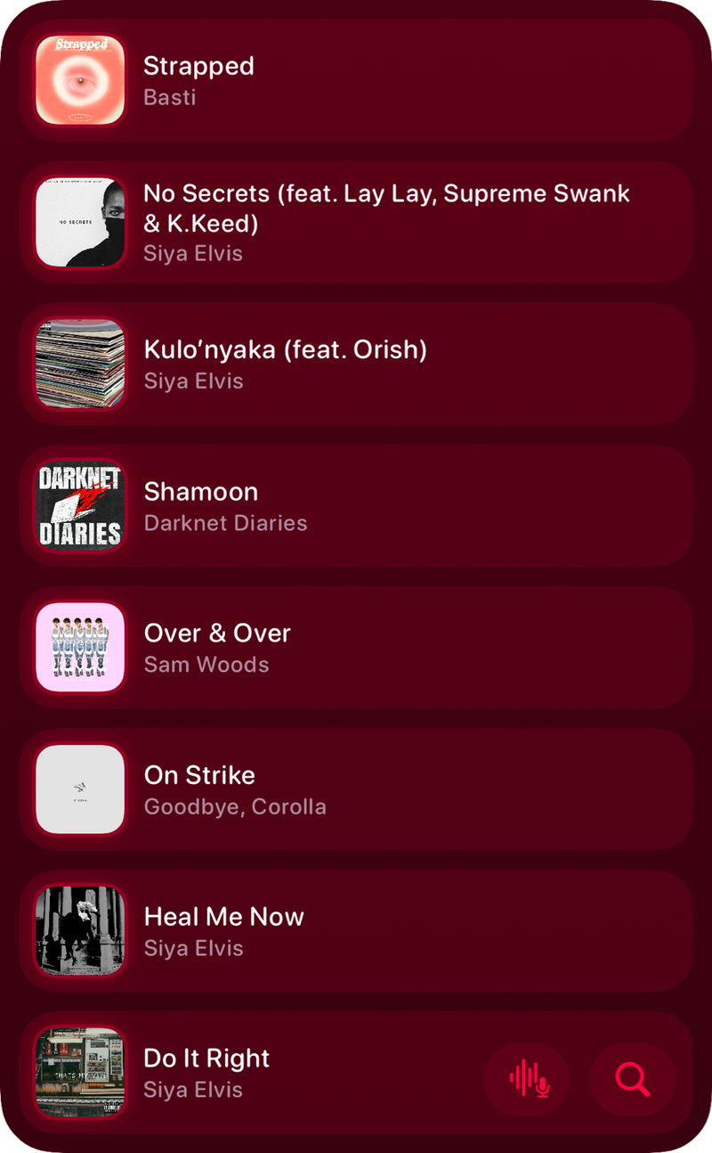 The Recent History widget from Shared at Extra Large Portrait size in the Pink tint, dark appearance.
