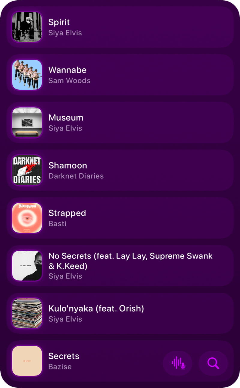 The Recent History widget from Shared at Extra Large Portrait size in the Purple tint, dark appearance.