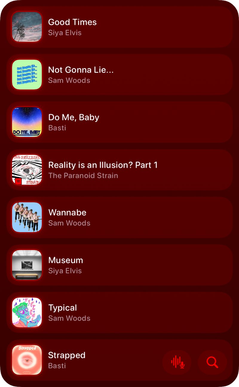 The Recent History widget from Shared at Extra Large Portrait size in the Red tint, dark appearance.