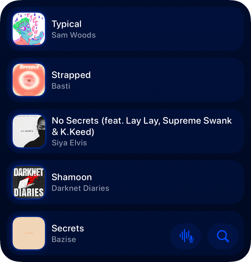 The Recent History widget from Shared at Large size in the Blue tint, dark appearance.