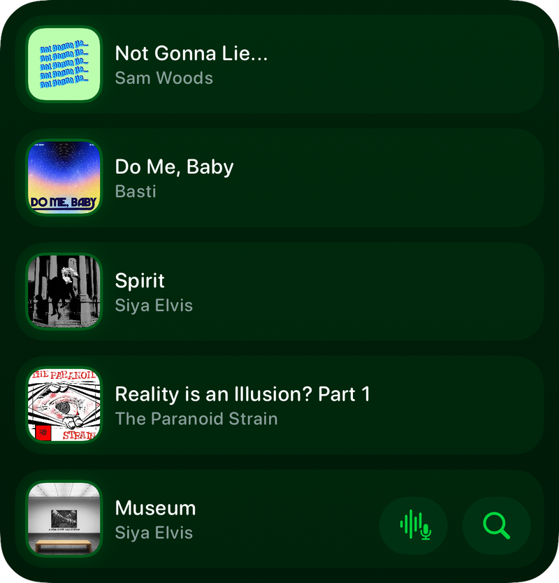 The Recent History widget from Shared at Large size in the Green tint, dark appearance.