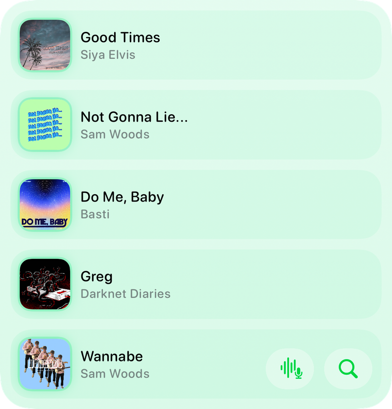 The Recent History widget from Shared at Large size in the Green tint, light appearance.