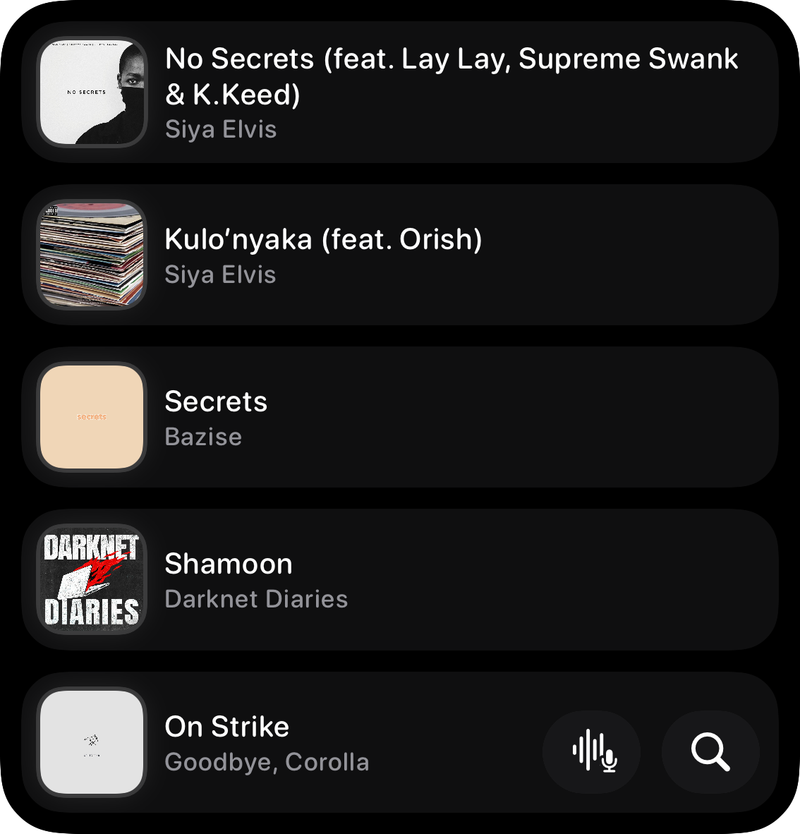 The Recent History widget from Shared at Large size in the Grey tint, dark appearance.