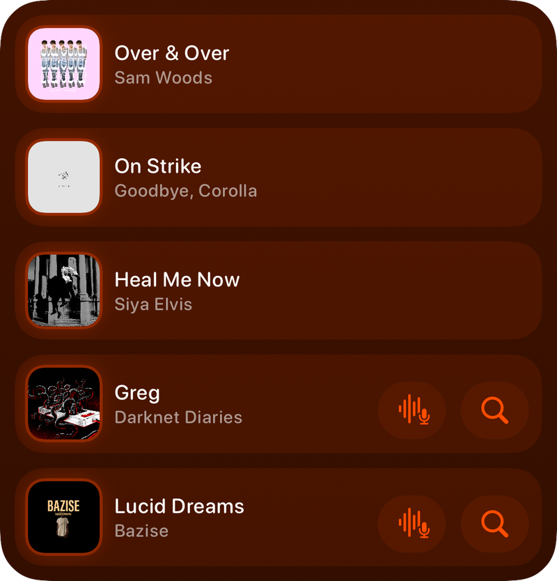 The Recent History widget from Shared at Large size in the Orange tint, dark appearance.