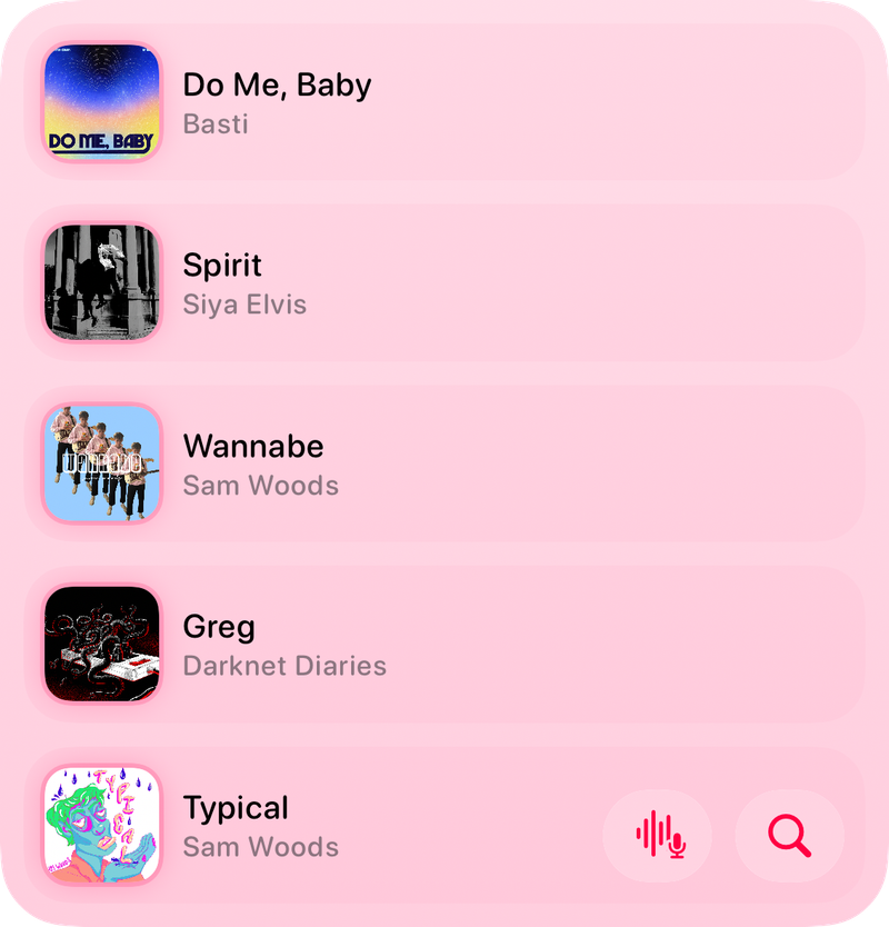 The Recent History widget from Shared at Large size in the Pink tint, light appearance.