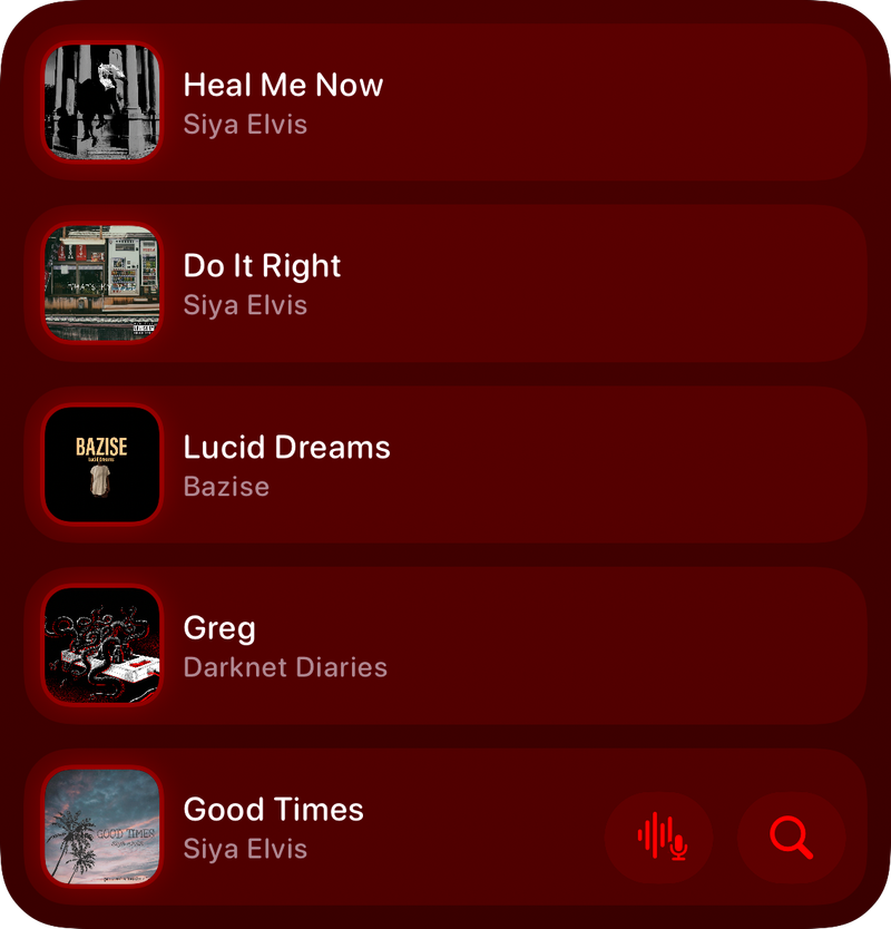 The Recent History widget from Shared at Large size in the Red tint, dark appearance.